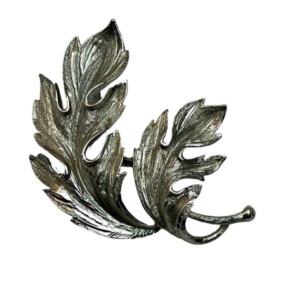 Lisner Vintage Silver Tone Textured Double Leaf Brooch Pin Nature Tree Fall - Picture 1 of 5